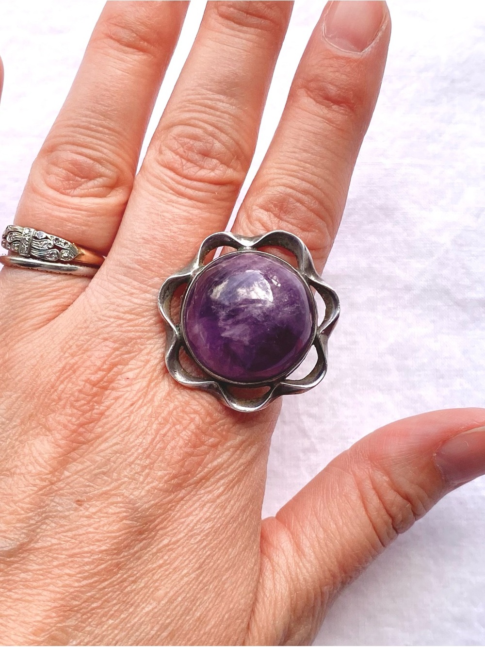 Vintage Taxco Mexico Sterling Miguel Melendez Amethyst Statement Ring